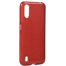 Чехол силиконовый красный с блёстками для Samsung Galaxy A01
